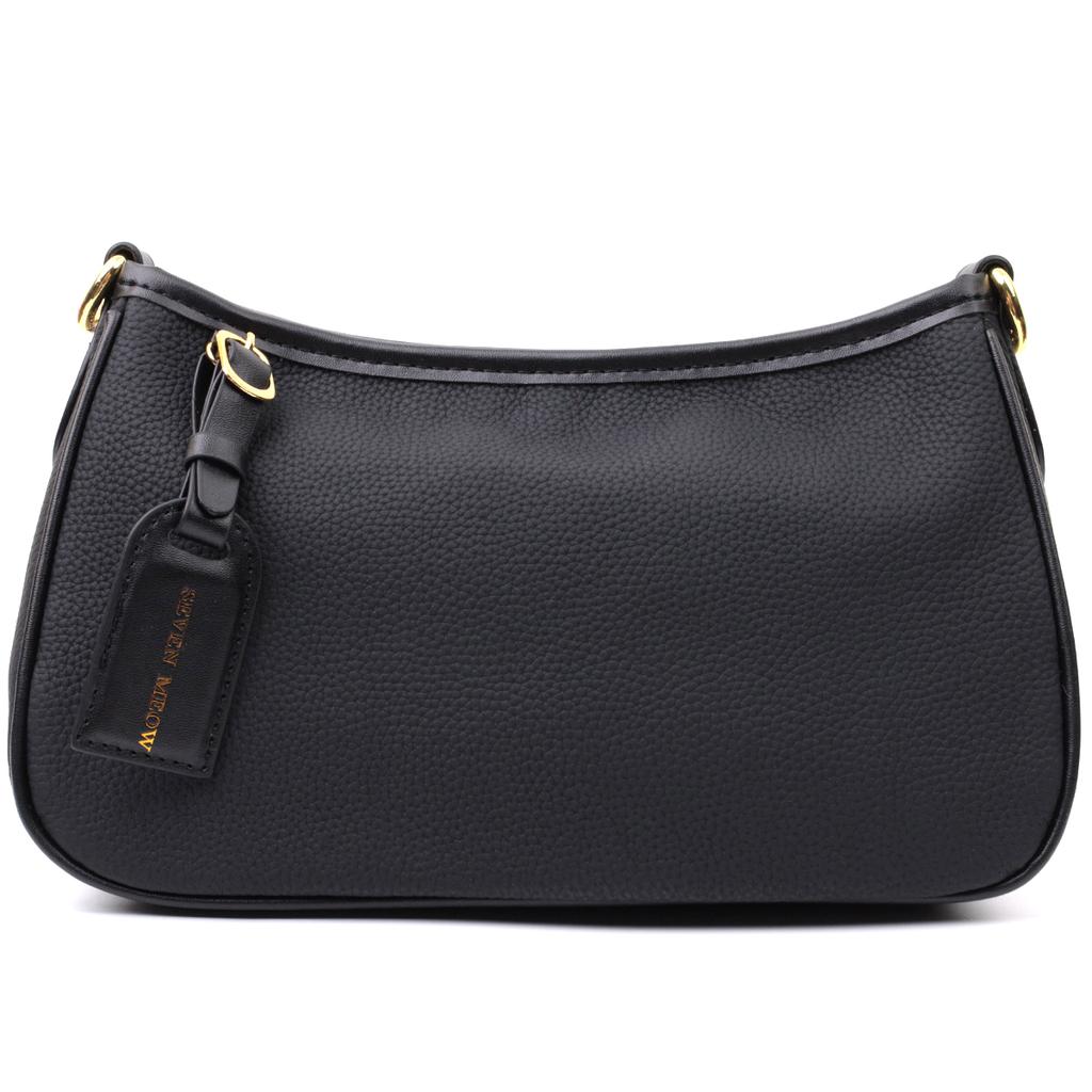 Bag with Two Removable Handles Made of Genuine Leather Vintage 22631 Black