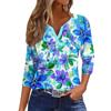 3/4 Length Sleeve Womens Tops Print Vintage Fashion Casual Loose With V Neck Plus Size Shirts Tops