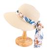 Women's spring and summer streamer bow dome straw hat outdoor big edge sun hat foldable sun hat beach cap