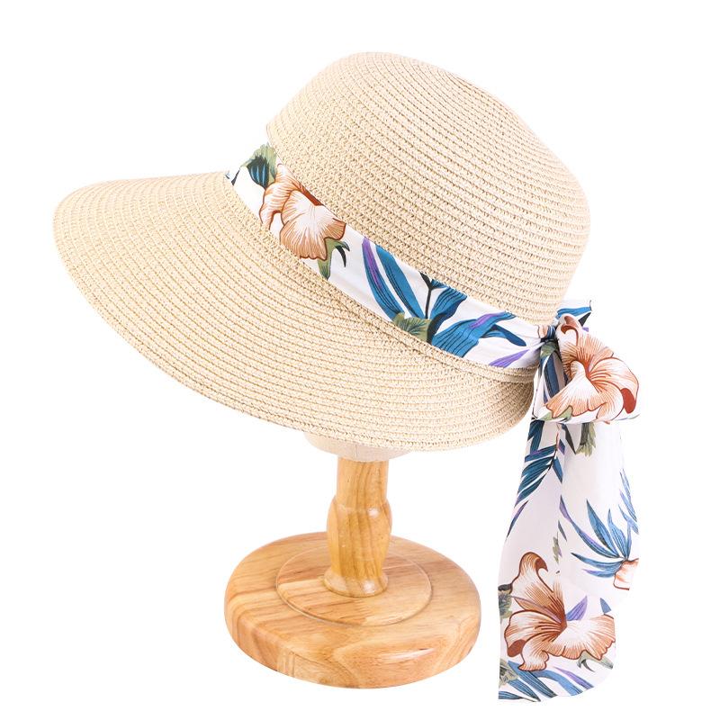 Women's spring and summer streamer bow dome straw hat outdoor big edge sun hat foldable sun hat beach cap