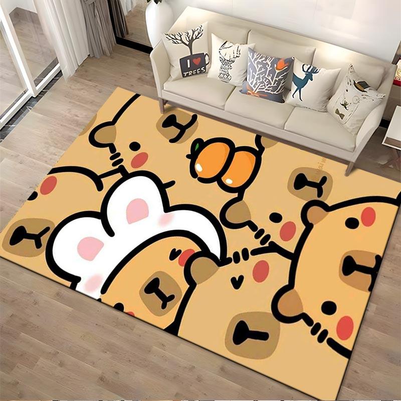 Cute Cartoon Bear Pattern Rug with Bunny Hat and Pumpkin Design Suitable for use as an anti-slip for living room bedroom sofas