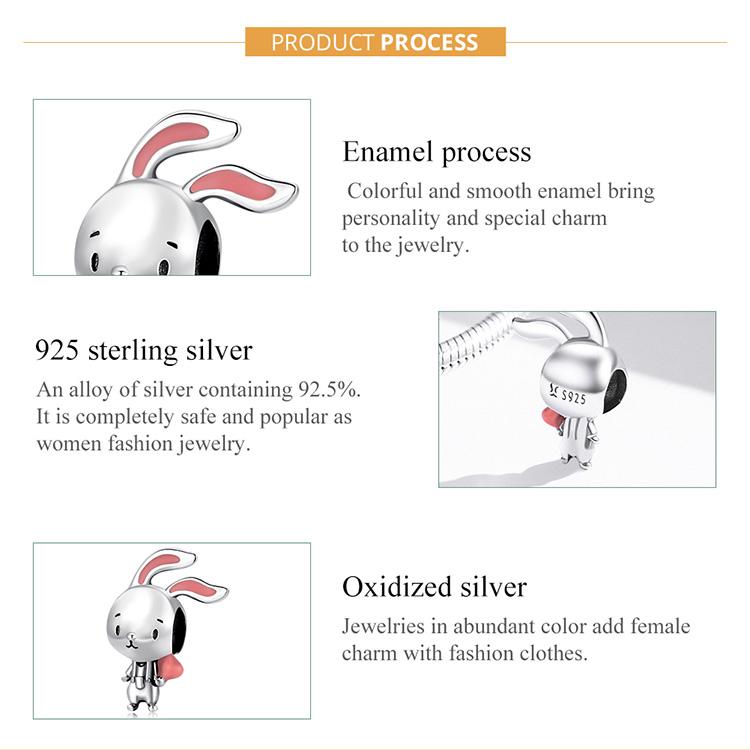 WOSTU Бусины из стерлингового серебра 925 пробы с изображением животных, милый энергичный кулон в виде кролика, подходит для оригинального браслета, ожерелья, ювелирные изделия своими руками