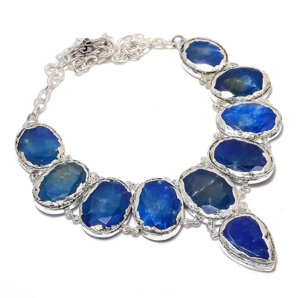 Ожерелье из серебра 925 пробы с синим сапфиром, гальванопластика, колье унисекс из серебра 925 пробы с синим сапфиром для жены, подарки на ватные палочки