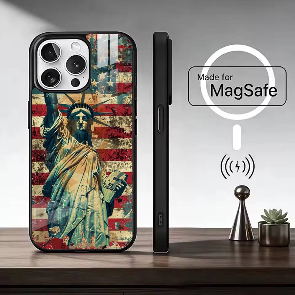 США A-Америка Флаг Чехол для телефона Для iPhone17,16,15,14,13,12,11 Plus,Pro Max, Новый Магнитный Беспроводной Заряд