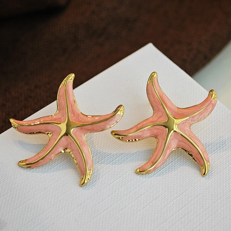 Colored Dripping Oil Starfish Star Titanium Steel Earrings Enamel Gold-Plated High Quality Earrings Beach Jewelry Gifts
