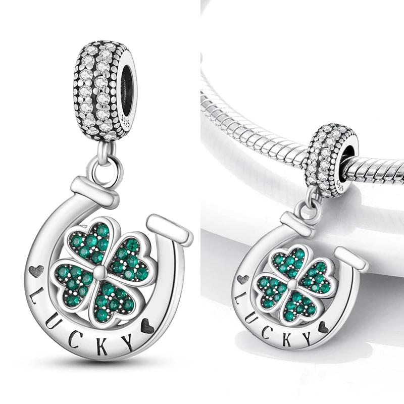 Новые Оригинальные Медные Зеленые Шармы Серьги с Четырехлистным Клевером Бусины Подвески Подходят для Браслета Ожерелья DIY Ювелирное Изделие Подарок