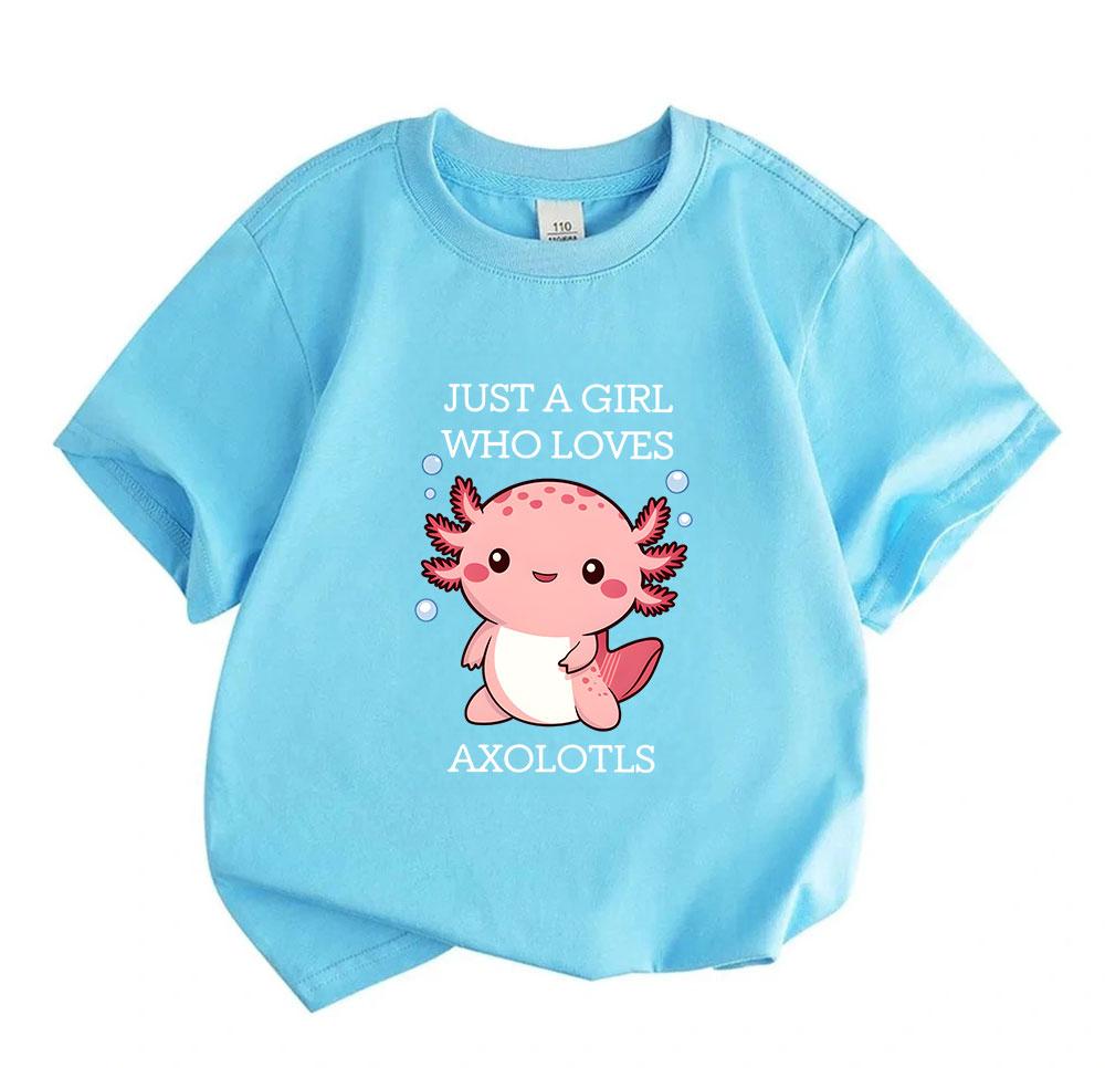 Kids Boys Girls 100% Cotton Crew Neck Short Sleeve T-Shirt, Cute Axolotl Print Casual Summer Tee for Axolotl Lover Little Girls Daily Wear