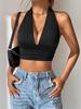 Sexy Black Backless Deep V-neck Halter Top Women Summer Sleeveless Slim Club Party Crop Tops Fashion Y2K Solid Streetwear Clothes