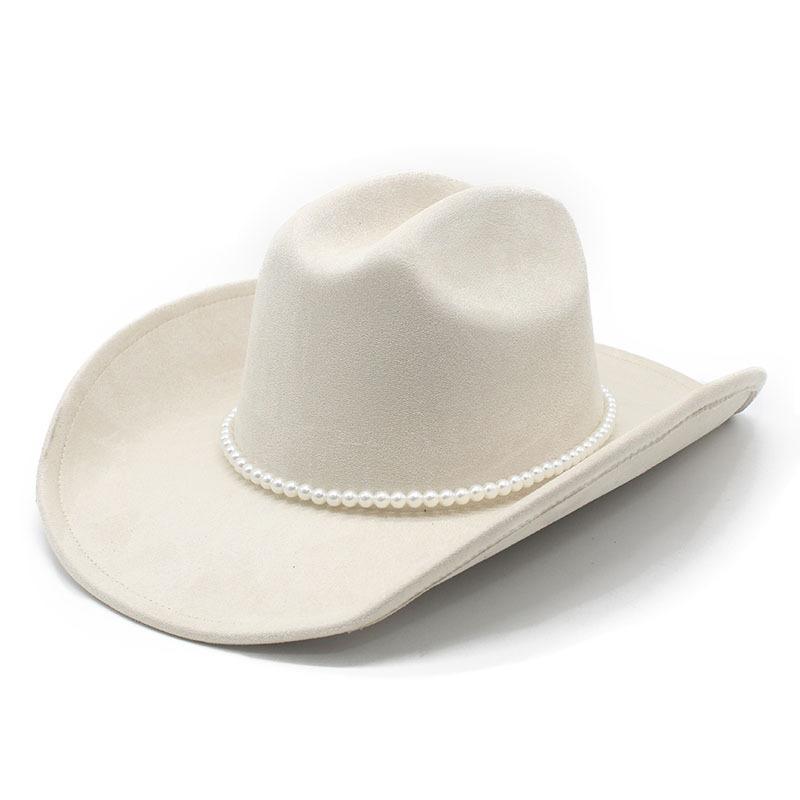 Pearl Suede Western Cowboy Hat Jazz Hat Ethnic Cowboy Hat