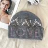 Fair Island style letter jacquard hat women's autumn and winter new warm knitted hat big head circumference wool hat headgear