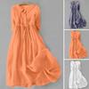 Women Summer Dress Turn-down Collar Bohemian Half Sleeves A-line Pleated High Belted Waist Big Hem Half