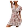 V-neck Sexy Tight-fitting Ruffle Dress Bohemian Style Small Fresh Print Dress