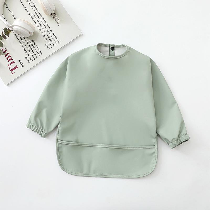 Solid Color Baby Bibs with Long Sleeves Waterproof Children's Feeding Apron Bib for Boys Girls Easy Clean Toddler Art Smocks