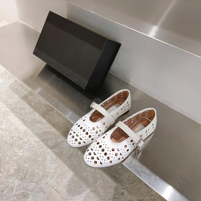 2025 новые весенне-летние туфли для танцев с неглубоким вырезом, ремешком с пряжкой на одно слово, полые, с круглым носком, на плоской подошве, балетные туфли-лодочки