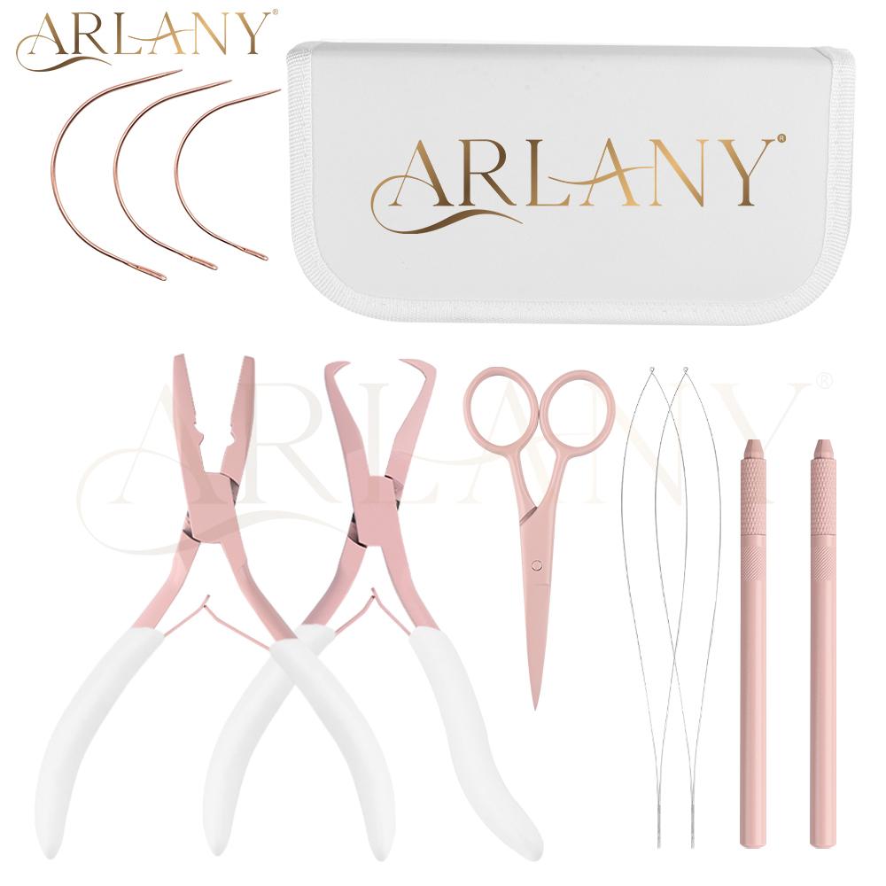 ARLANY Hair Extension Pliers Tool Kit Microlink Pliers for Sewing Weft Extensions Micro Ring Loop Needle Pulling Hook Threader