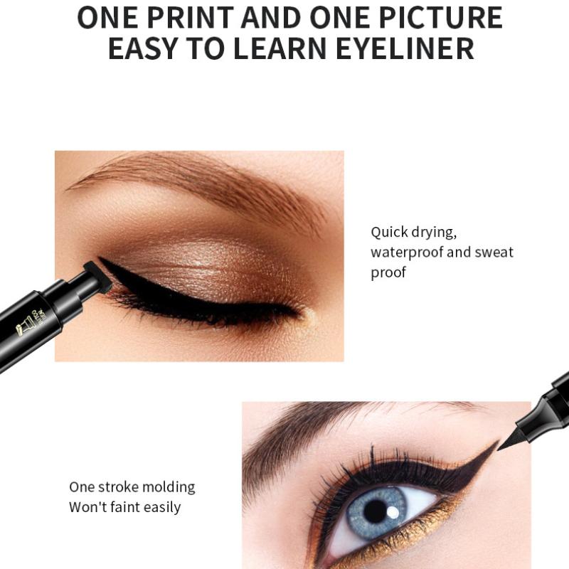 2 в 1 двусторонняя жидкая подводка для глаз, штампы для лица, макияж, чрезвычайно черный, водостойкий, тонкий гель, фломастер, жидкая подводка для глаз с высоким содержанием черного пигмента