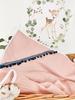 Bathrobe 100x100 Boho collection navy blue pompons powder pink