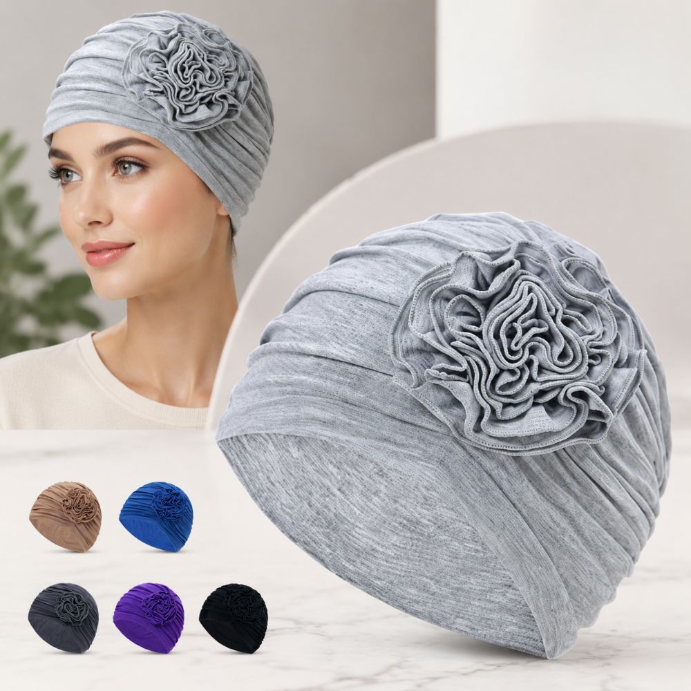 Double Layer Headscarf Hat 3D Flowers Headband Hat Simple Chemo Headwear Hat  For Women