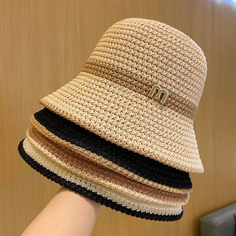 Foldable Fisherman's Hat Letter Decor Sun Hat Big Visors Beach Cap Women Girls