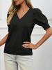 Women's Puff Sleeve Knit Top Short Sleeve Casual Spring Summer Pullover Blouse