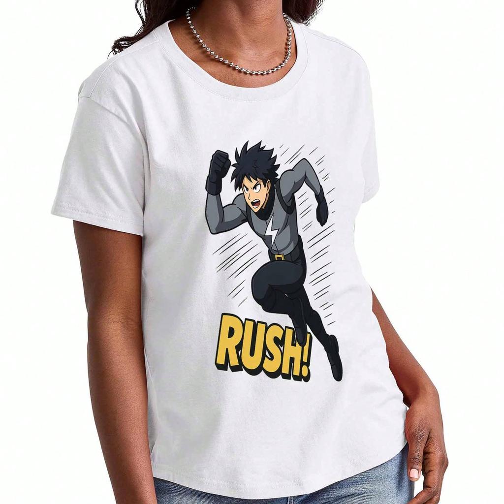 Rush Running Wounisex's Cotton T Shirt, Pure Cotton Premium Print, Durable, Casual And Fashionable. Featuring A Dynamic Cartoon Character With A Bold