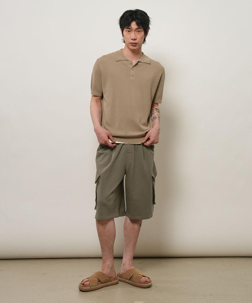 GENERALIDEA Man Temperature Cut Cool Button Collar Half Knit [Taupe] / Gf2Mkp013