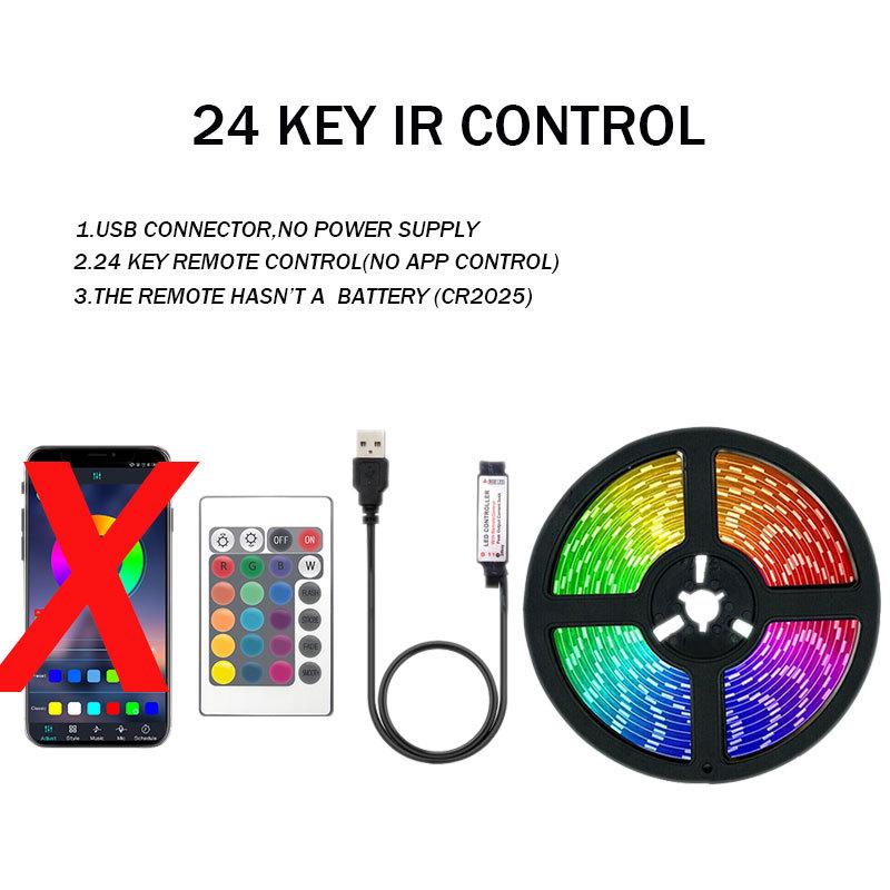 Комплект светодиодной ленты 5050 RGB с 24-кнопочным пультом и Bluetooth-управлением, 5 В, для подсветки фона телевизора