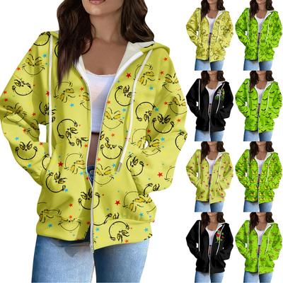 Женская повседневная модная толстовка с длинным рукавом, на молнии, с принтом и капюшоном