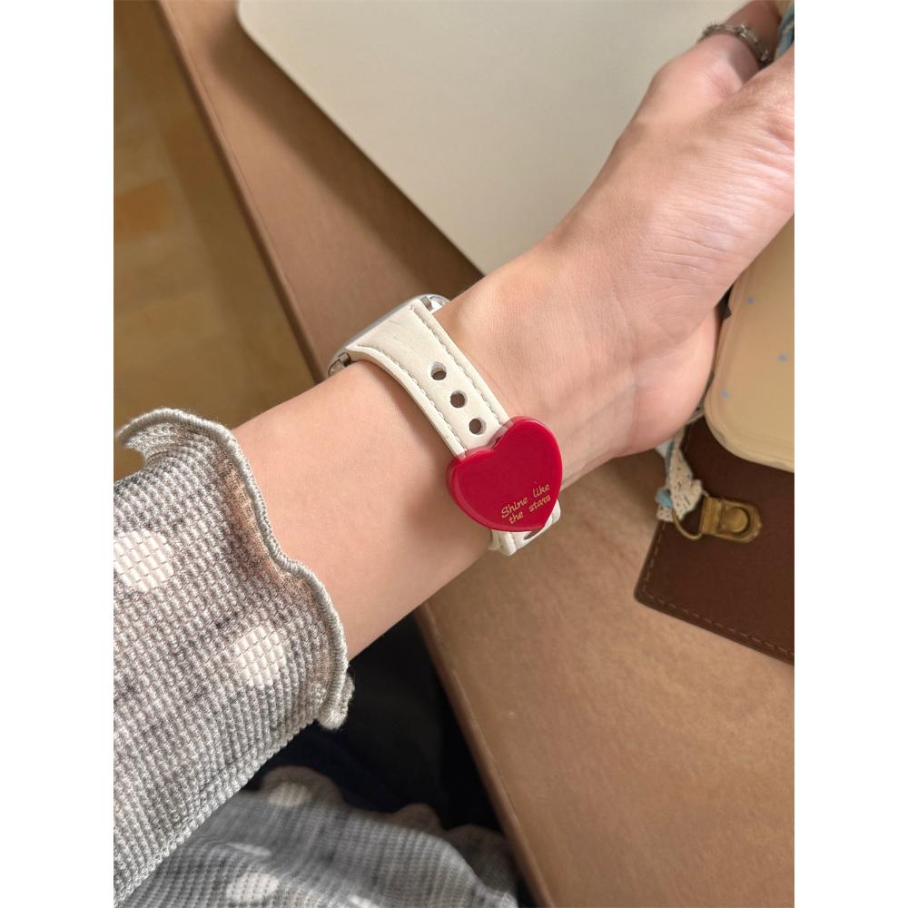Кожаный ремешок-петля с узором в виде сердечек, милый стиль, для Apple Watch Ultra 11/10/9/8/7/6 38/40/41/42/44/45/46/49 мм, универсальный ремешок для часов
