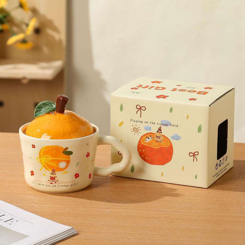 Милая девочка, маленький апельсин с крышкой, керамическая кружка, маленький подарочный набор, термостойкая офисная кружка для девочек, подарочный набор в коробке