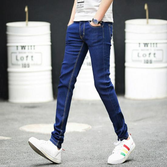 Men's Korean Style Slim Fit Stretch Jeans - Autumn/Spring Solid Color