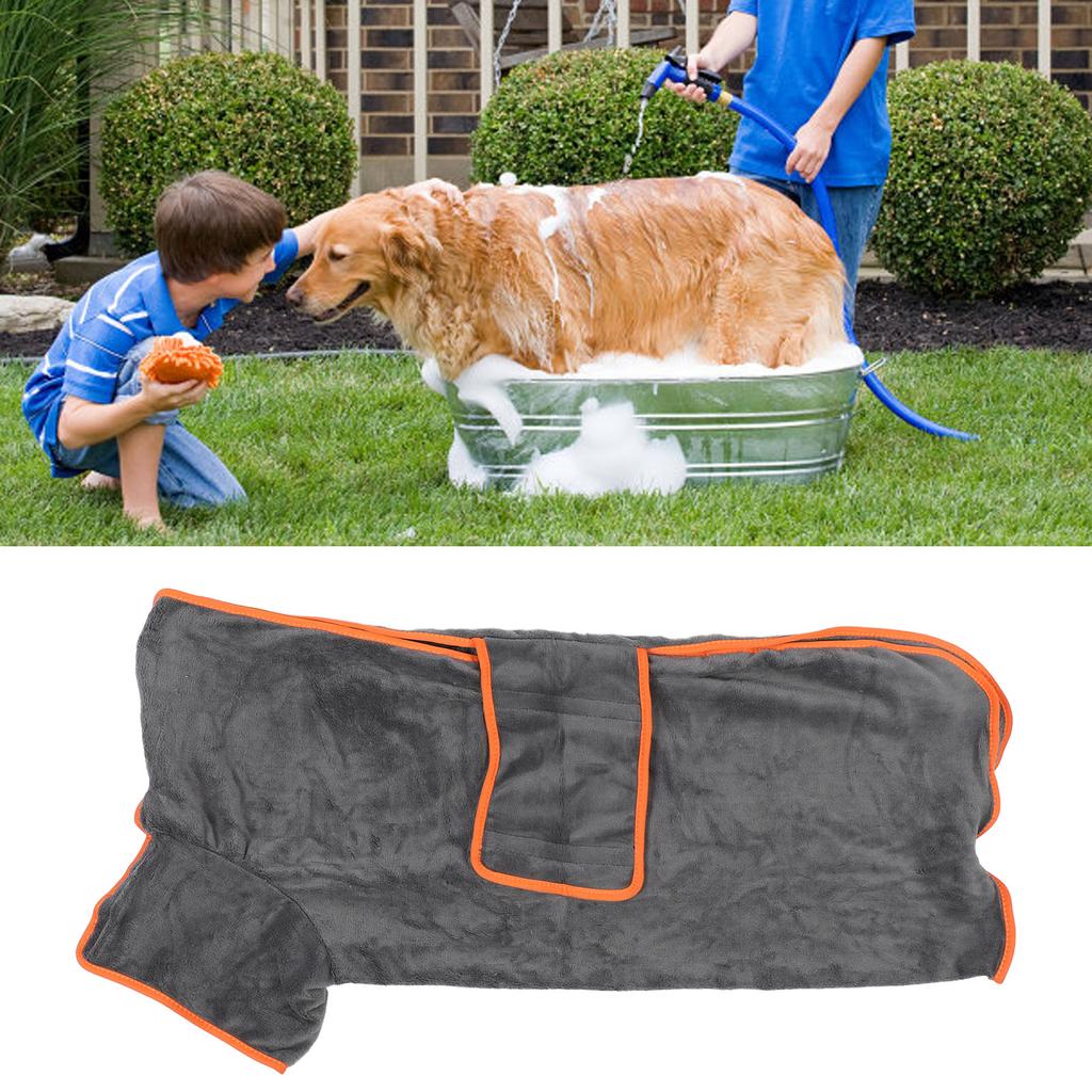 Халат для собак, серый, полностью обернутый, впитывающий, быстросохнущий, мягкий, утолщенный, из полиэстера, для дома