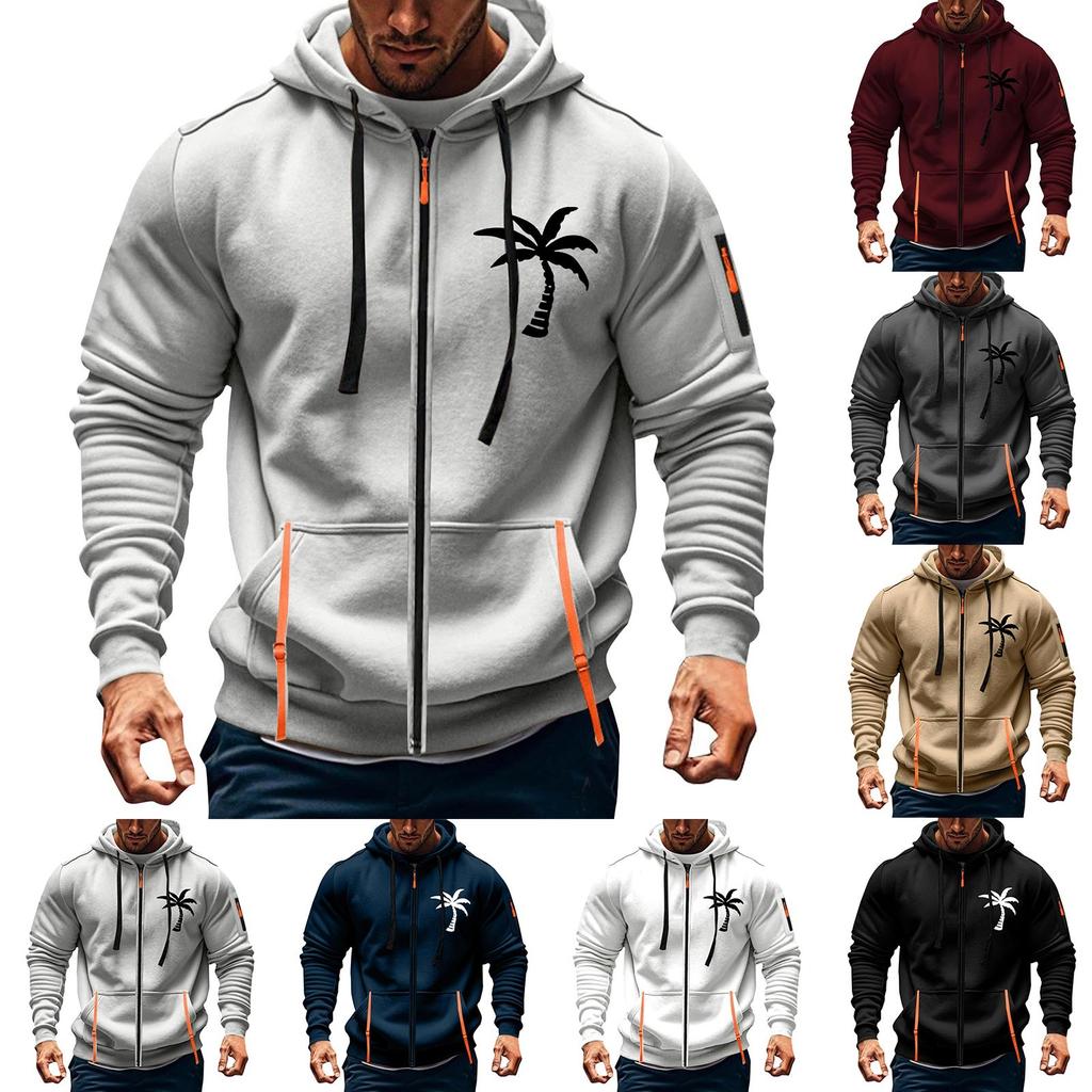 Мужская спортивная повседневная толстовка с капюшоном, кардиган с капюшоном на молнии, многокарманное пальто с капюшоном