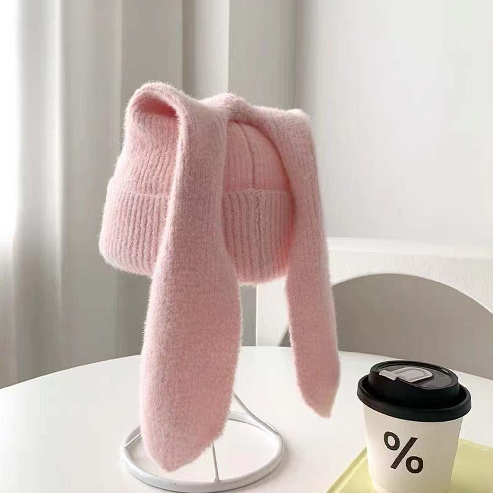 Korean Style Rabbit Ears Cap Elastic Solid Color Knitted Hat Woolen Hat Brimless Beanie Hat Couple