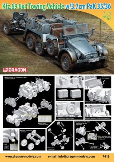Пластиковая модель грузовика Dragon Krupp Protze 1/72 6×4 и PaK35/36