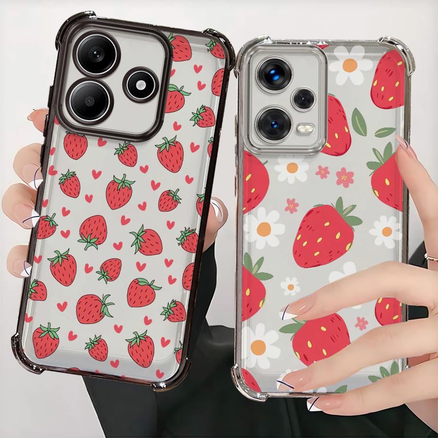Чехол для телефона с мультяшным узором клубники для Redmi Note 12 Pro 14 10 Pro 11 10 Lite 10s 13 9Pro 11s 9S Мягкий чехол