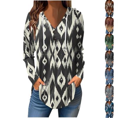 Женские повседневные модные однотонные толстовки с капюшоном на пуговицах и длинными рукавами с V-образным вырезом