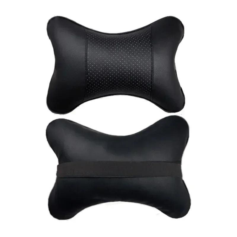 1pcs Car Neck Pillows Both Side Pu Leather Pack Headrest For Head Pain Relief Filled Fiber Universal Car Pillow