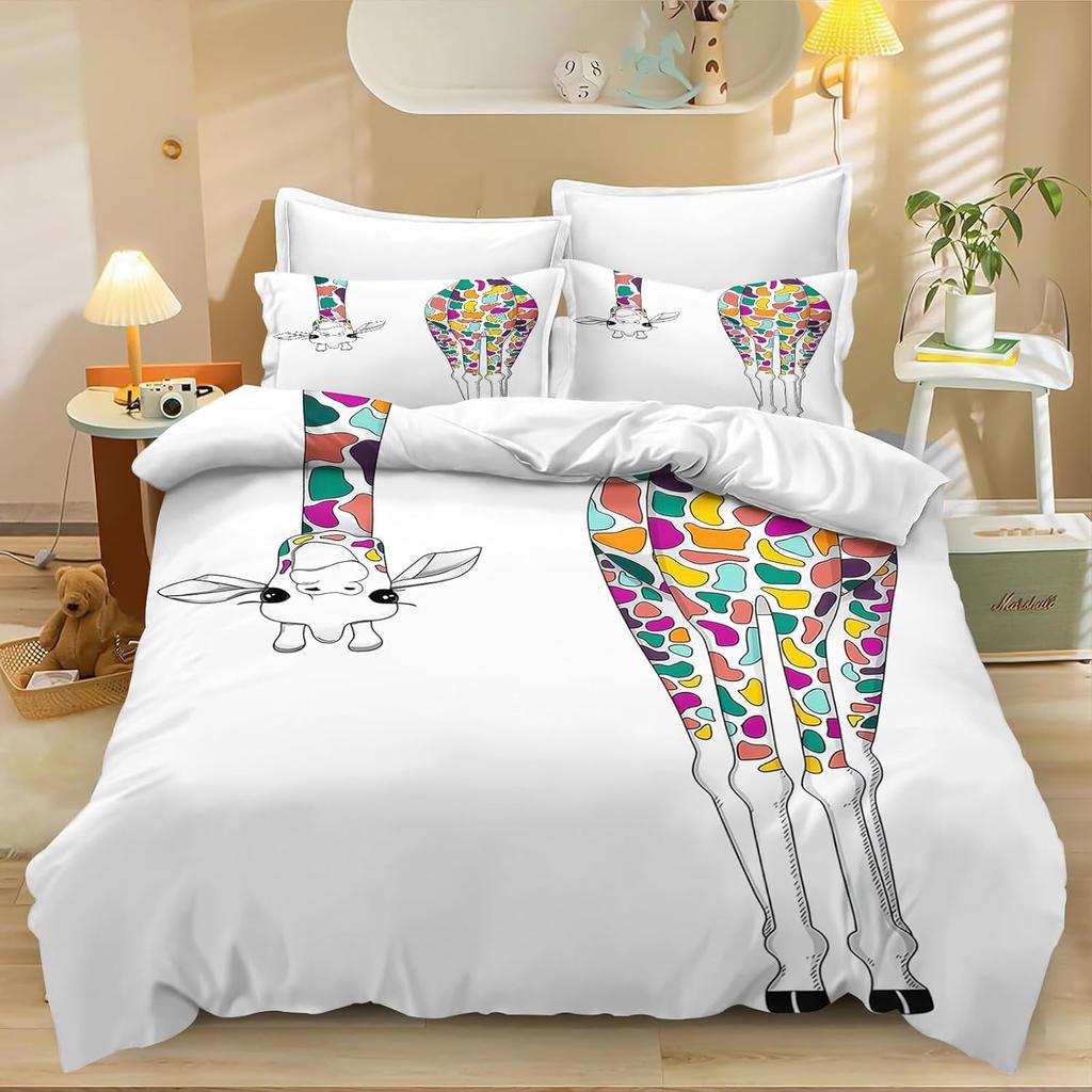 Giraffe Single Duvet Cover, Grassland Wild Animal Yellow Bedding Set for Kids Adults Set Soft with Zipper 2 Piece Giraffe Gifts