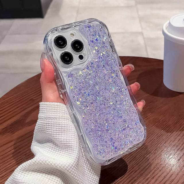 Fashion Cute Wave Frame Glitter Case For Iphone 14 13 11 12 Pro Max 14plus Shining Shockproof Soft Silicone Cover Bumper