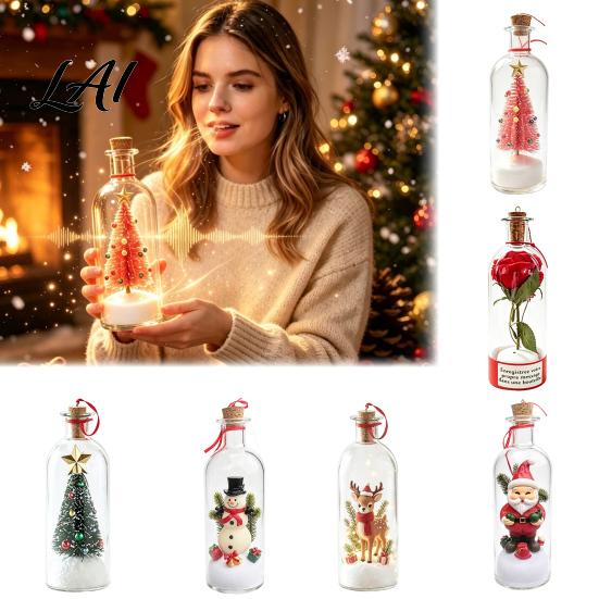 Warm Light Christmas Gift Recordable Message Bottle Night Light Tree Ornaments LED Lighted Wishing Eve Present for Friends Decoration with