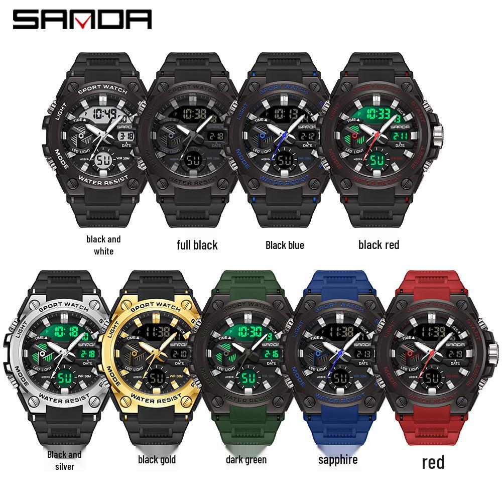 Sanda Men's Multifunctional Waterproof Luminous Military-Style Outdoor Sports Electronic Watch