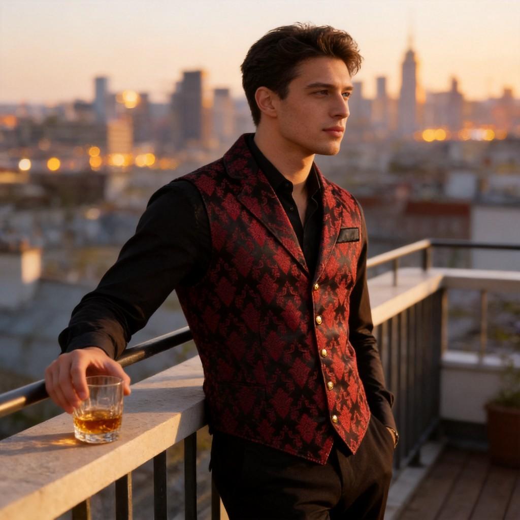 Mens Suit Vest With Jacquard Pattern For Casual Office Wear