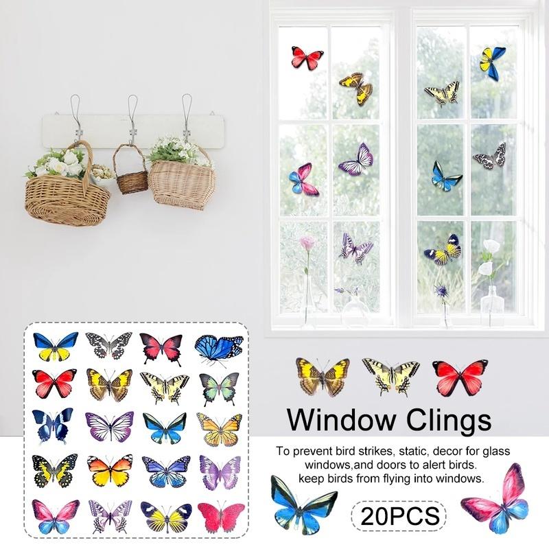 New 20PCS Butterfly Window Stickers Anti-Collision Window Clings Decals Reusable Glass Window Film Wall Stickers