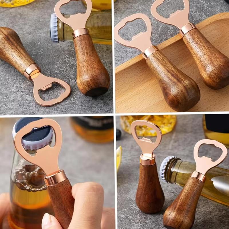 2/4 шт. Открывалка для бутылок с деревянной ручкой, Креативные открывалки для пивных бутылок, Бармен, Открывалка для крышек напитков, для дома, бара, ресторана, домашнего декора