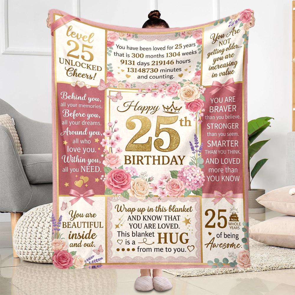 25th Birthday Celebration Blanket Soft & Cozy Suitable for Chair Office Office Chair Four Seasons Multipurpose Warmthful Decor