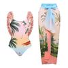 1011 European and American bikini new coconut tree printing holiday atmosphere split swimsuit set female explosion