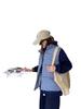 Casual plaid down cotton vest, women's stand-up collar blue plaid thickened sleeveless cotton jacket.