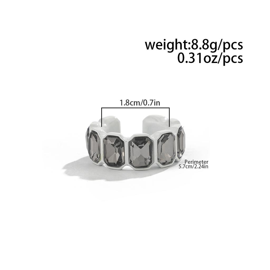 Salircon 2026 New Square Grey Crystal Open Rings Women‘s Trendy Adjustable Finger Rings Couple Charm Jewelry Accessories Gifts