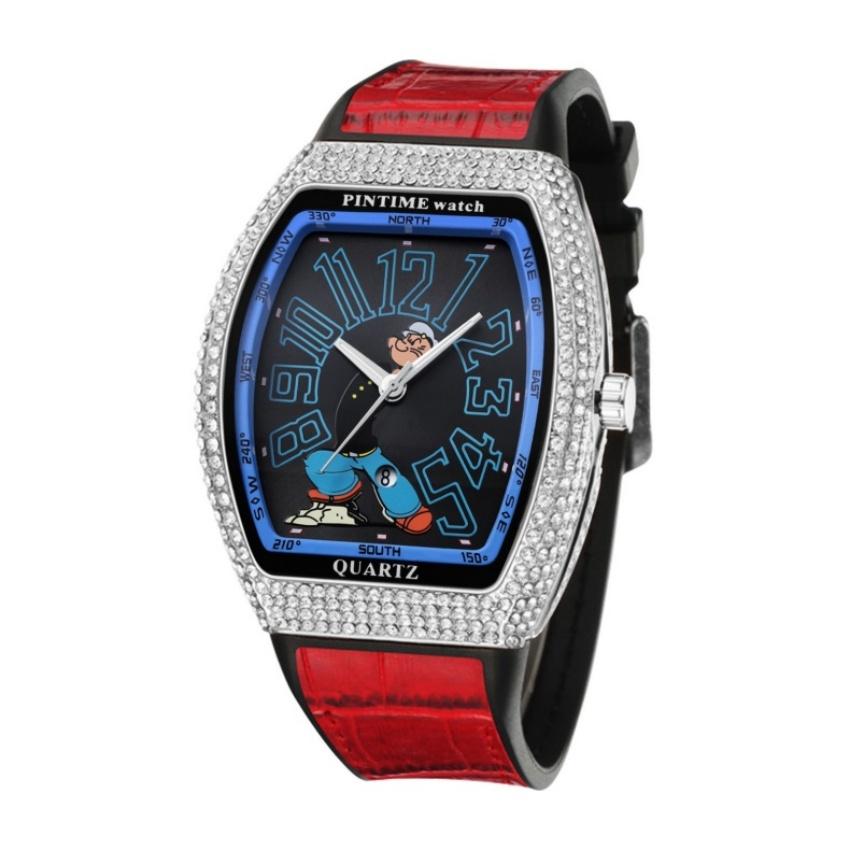 New Iced Out Men's Watch Tonneau Luxury Diamond Hip Hop Quartz Watch Cartoon Sailor Man Creative Fashion Relogio Masculino